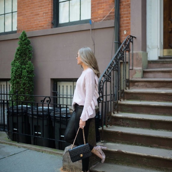 French Connection Wool Blend Ruffle Sleeve Blush Pink Sweater Sz S - Picture 1 of 7